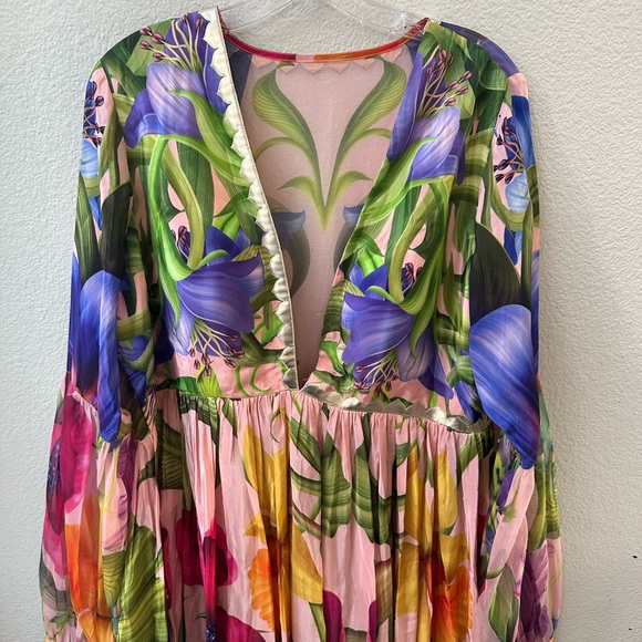 Anthro LIMERICK BY ABIRR N' NANKI Multi Color Crepe V Neck Floral dress women XL - Picture 5 of 9